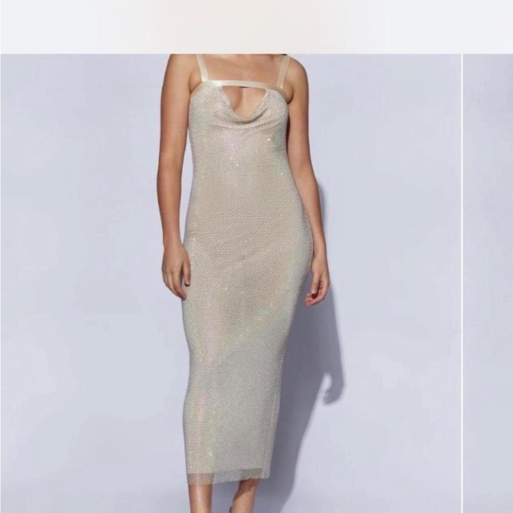 Meshki Shimmering Cream Midi Dress